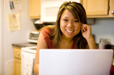 student taking online classes at home